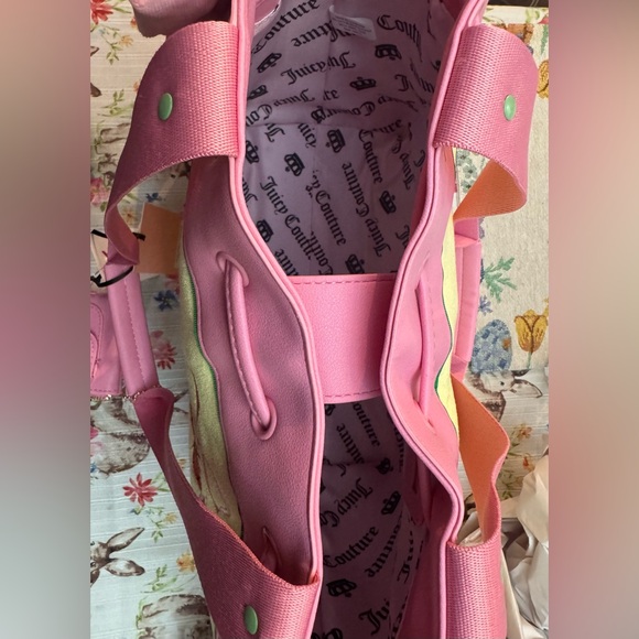 Juicy Couture Pink & Yellow Tote with Bow and Card Holder - Picture 9 of 11